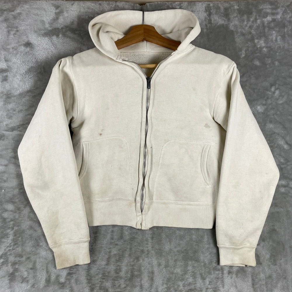 Vintage 1950s Hoodie Womens XS Split Pocket Talon Zipper All Cotton Sweatshirt